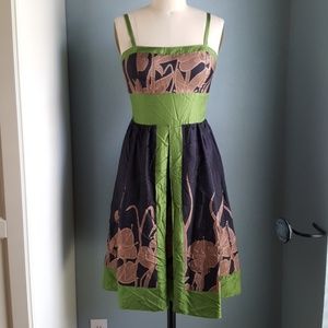 Anthropologie Purple Floral Fit & Flare Dress Size 6 Green Trim $198